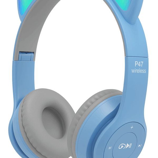 Auriculares orejas de gato bluetooth celeste