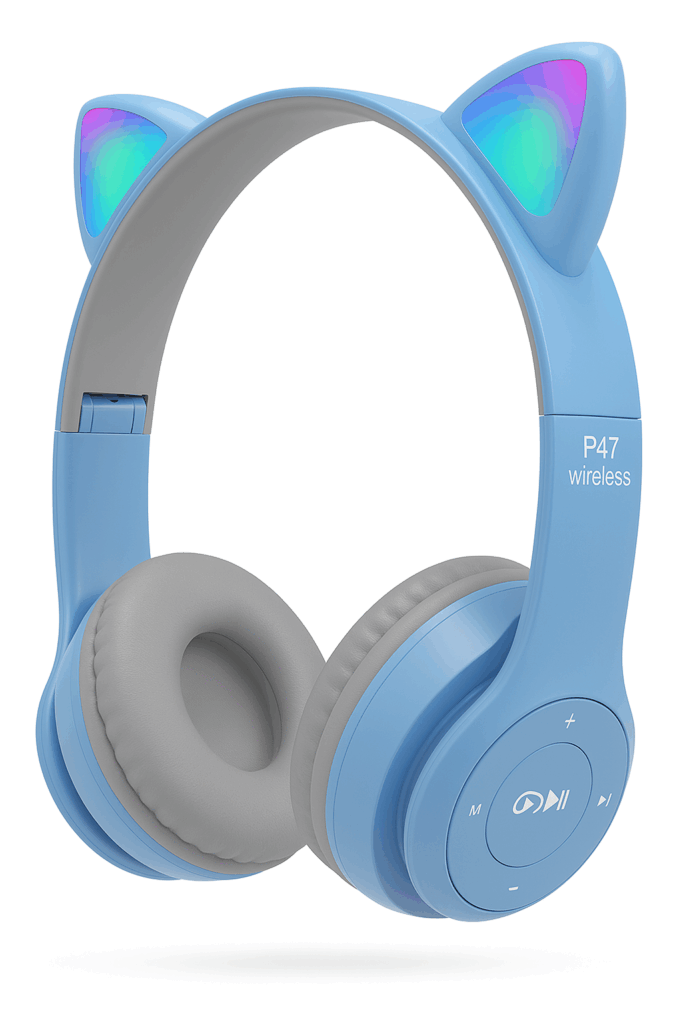 Auriculares orejas de gato bluetooth celeste