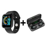 Combo smartwatch D20 auriculares inalámbricos F9-5 negro en promoción exclusiva de Compra Linda.