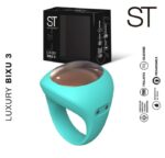 Anillo vibrador recargable Luxury Bixu 3 de Sex Therapy en silicona turquesa con estuche