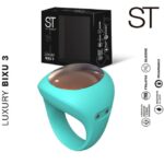 Anillo vibrador recargable Luxury Bixu 3 de Sex Therapy en silicona turquesa con estuche