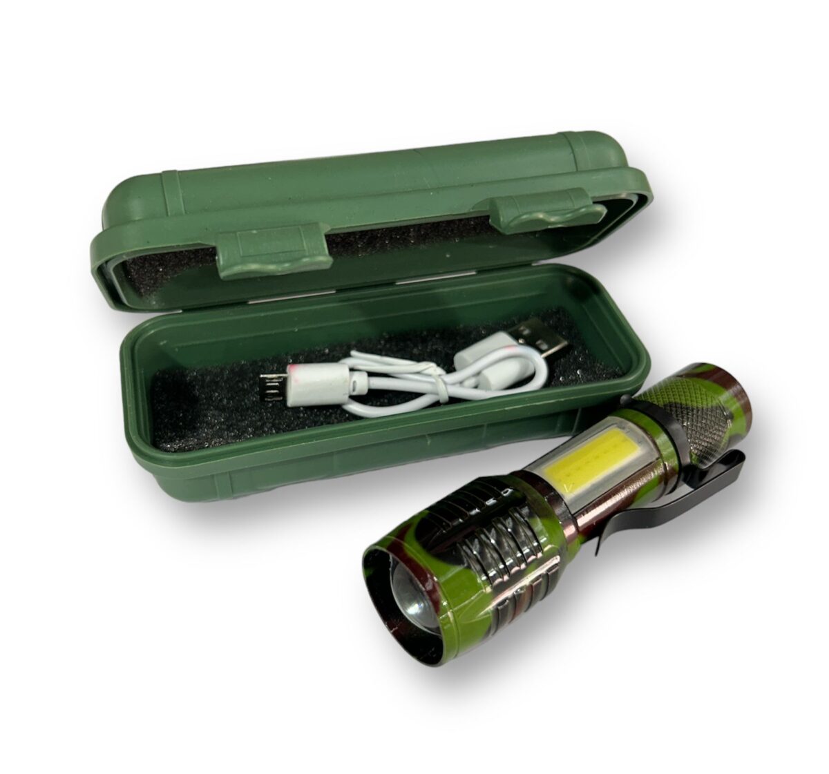 Mini Linterna LED Recargable Camuflada con Zoom, Luz Frontal y Lateral - Imagen 3