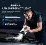 persona haciendo uso de la linterna del aparato alumbrando el motor de un auto